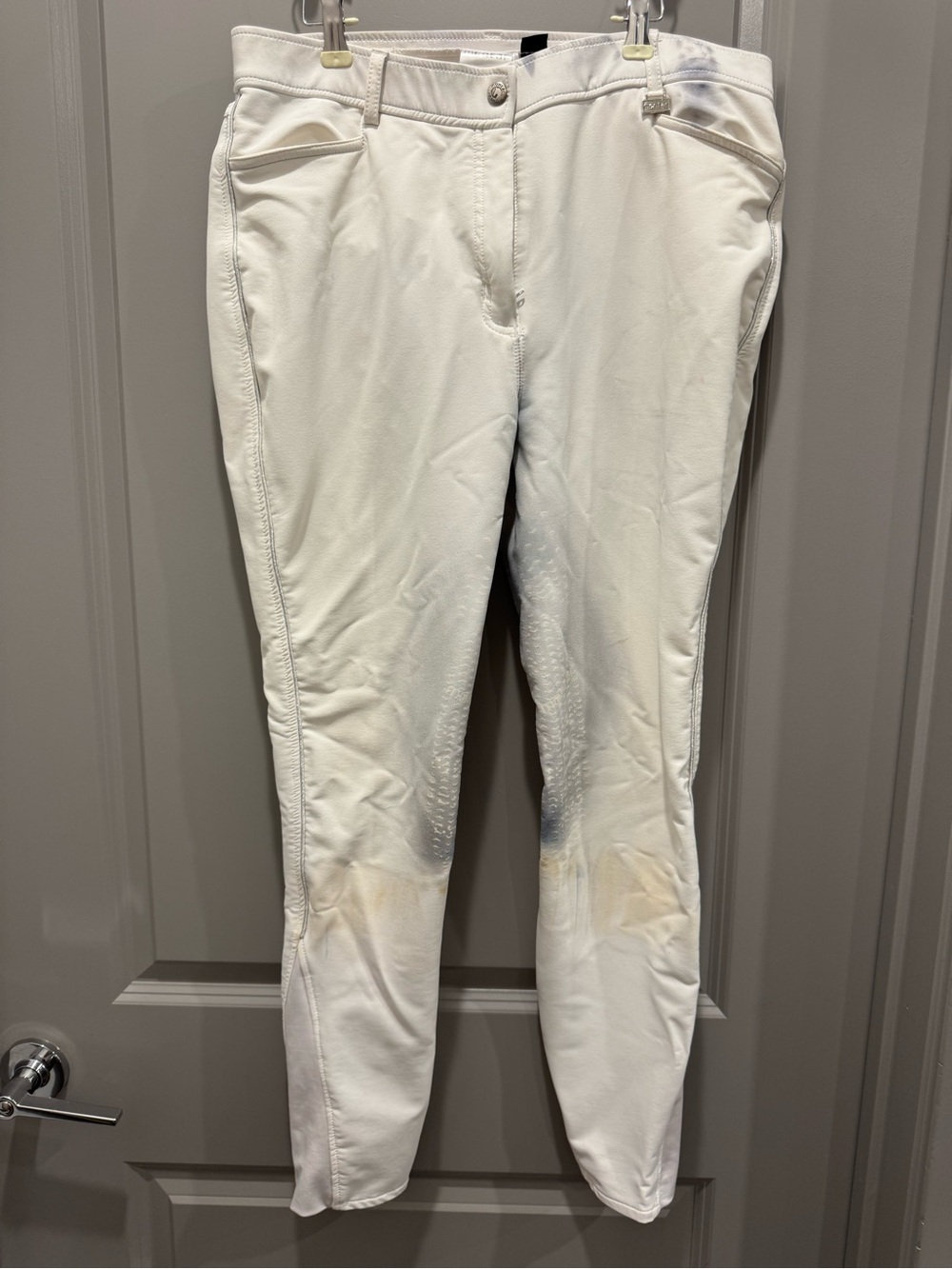 Montar white breeches with silver piping